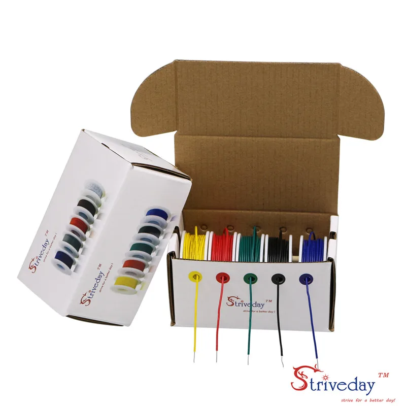 UL 1007 26AWG 50 м/коробка Кабельная линия PCB Провод Луженая Медь 5 цветов смешанный сплошной Комплект проводов