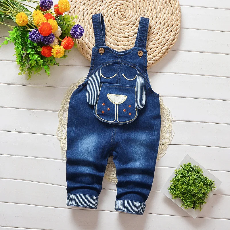 

2018 spring autumn new children's straps Baby cartoon pattern denim trousers kids thin leisure pants