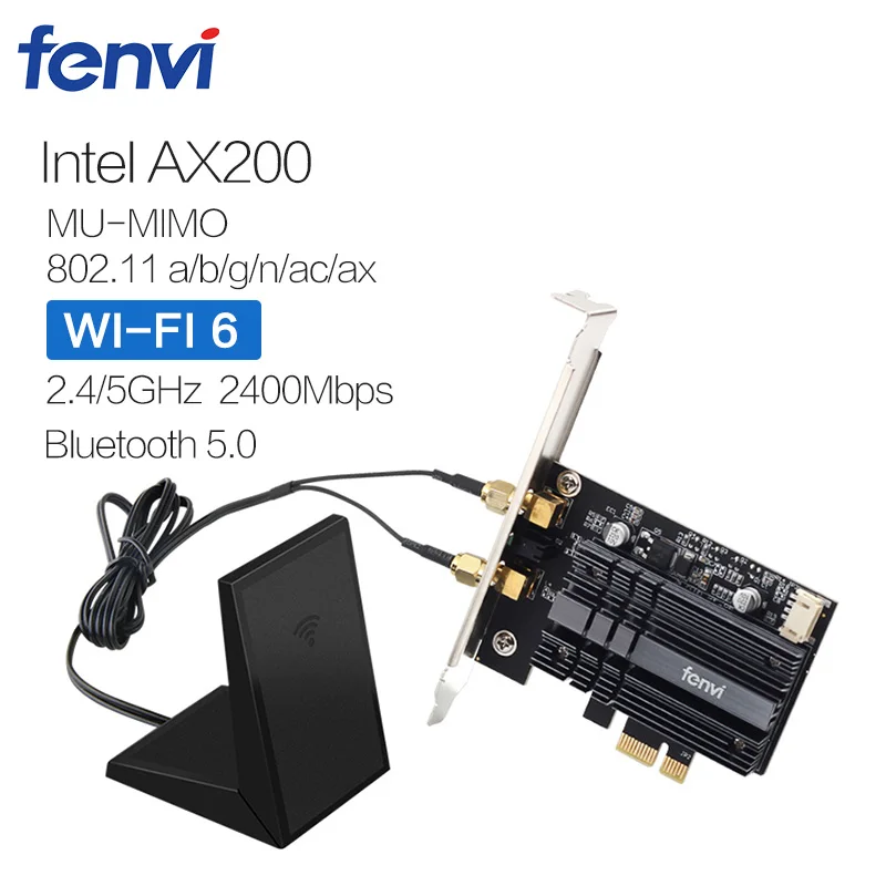 Intel AX200 WiFi 6 Desktop Network Adapter 2.4//5G MU-MIMO 2400Mbps Bluetooth5.0