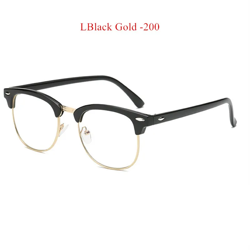 Imwete, ретро очки для близорукости, для мужчин и женщин, полуоправа, очки для студентов, близорукие очки-1,0-1,5-2,0-2,5-3,0-3,5 - Цвет оправы: LBlack Gold200
