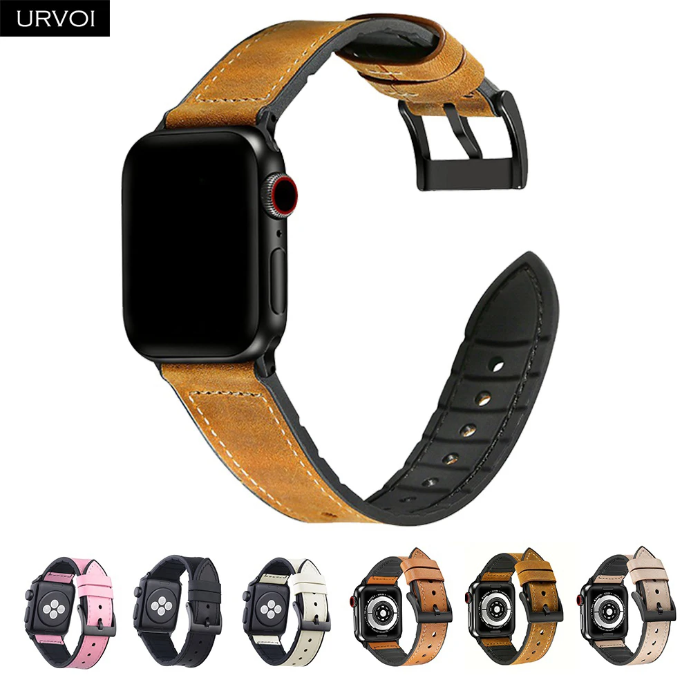 

URVOI leather band for apple watch strap for iwatch 38/40 42/44mm belt high quality silicone back breathable series 5 4 3 2 1