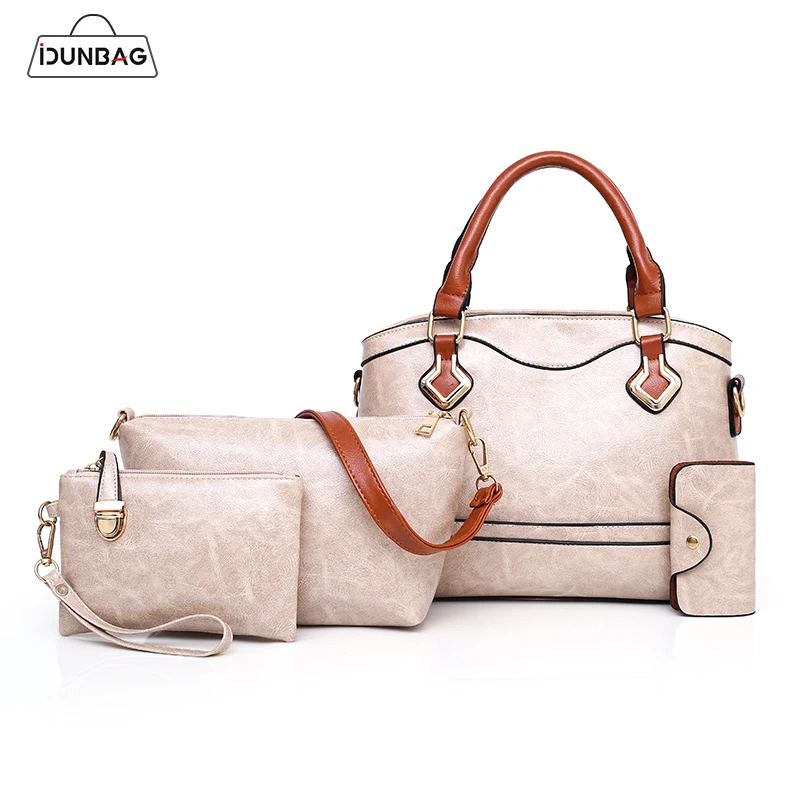 

Vintage Women Bag Oil Wax Leather 4Pcs Per Set Handbag High-Quality Composite Bag Leisure Wild Shoulder Messenger Bag Female