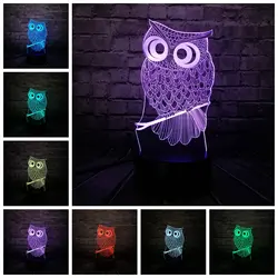 Kawaii животных Сова 3D ночник 7 цветов изменить светодио дный LED Настольная лампа книги по искусству дома ребенок спальня спальный декор для