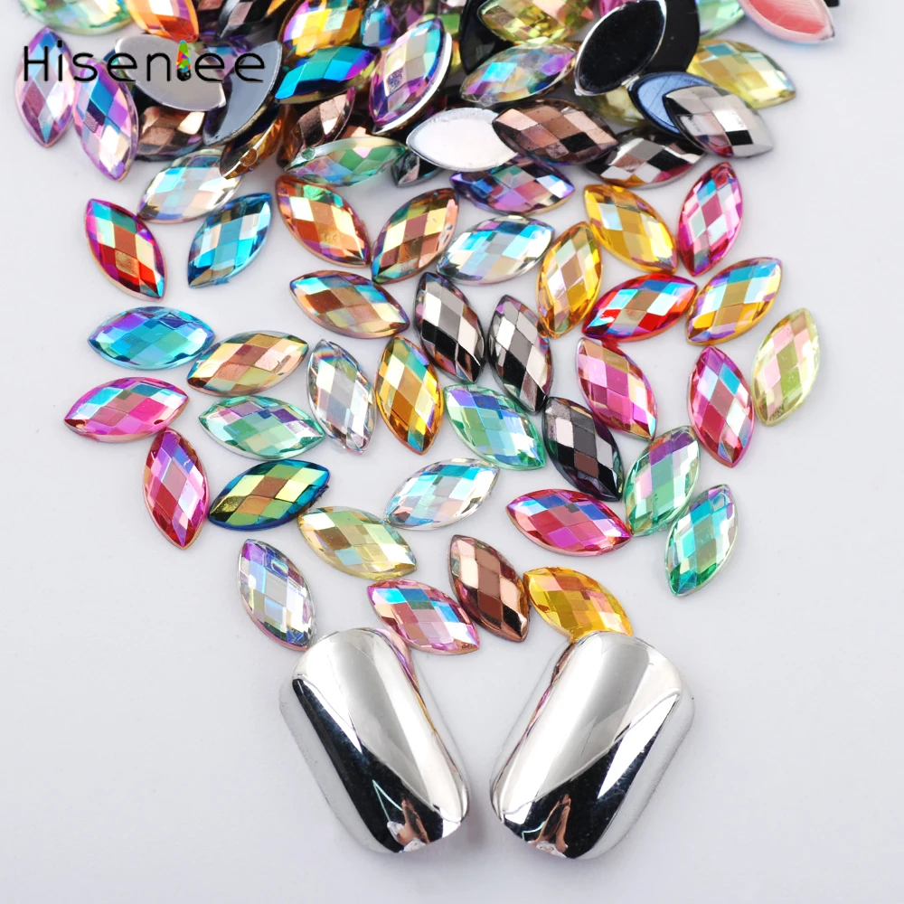 

Hisenlee 14 kind AB Colors 200pcs Acrylic Horse Eye Marquise Gem Glitters Rhinestones DIY 4*8mm