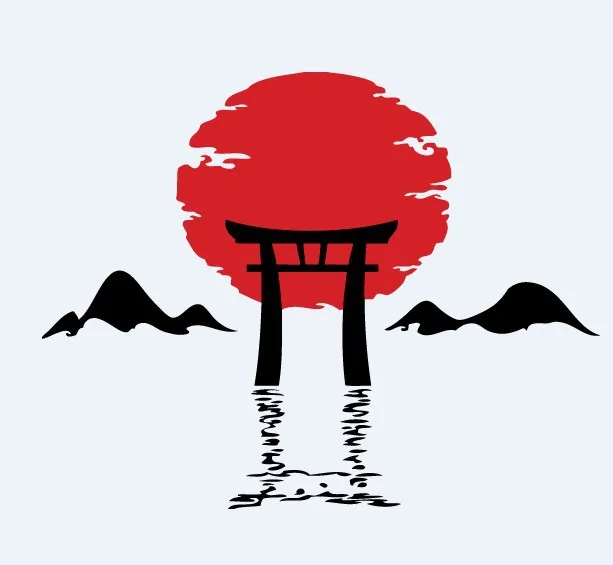 Japanese Vinyl Wall Decal Japanese Landscape Mural Art Wall Sticker Sun