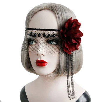 

Sexy Masquerade Mask Party for Halloween Party Flower Hairbands Veil Decor Hair Accessory Lace Hat Lady Lace Face Veil Decor