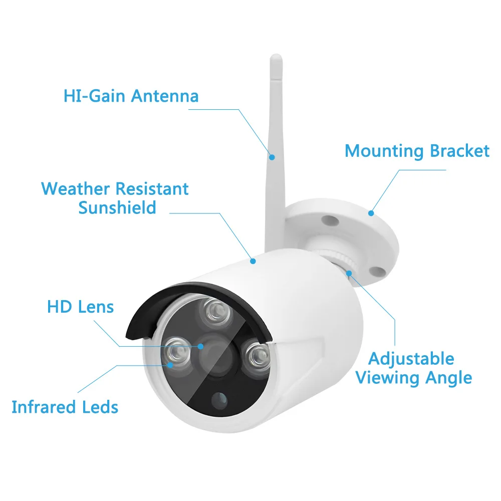 Wistino HD 720P CCTV Security System 1MP WiFi IP Camera Kits 4CH Wireless NVR Kit Outdoor Video Monitor IR Night Vision P2P  (16)