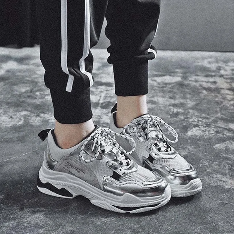 

2018 spring fashion brand ladies shoes casual breathable ladies shoes white silver shoes Sports shoes