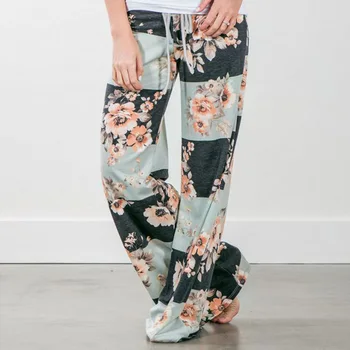 

Wontive Green Fresh Wide Leg Pants Women Summer 2019 Streetwear High Waist Pants Elastic Casual Drawstring Long Trousers