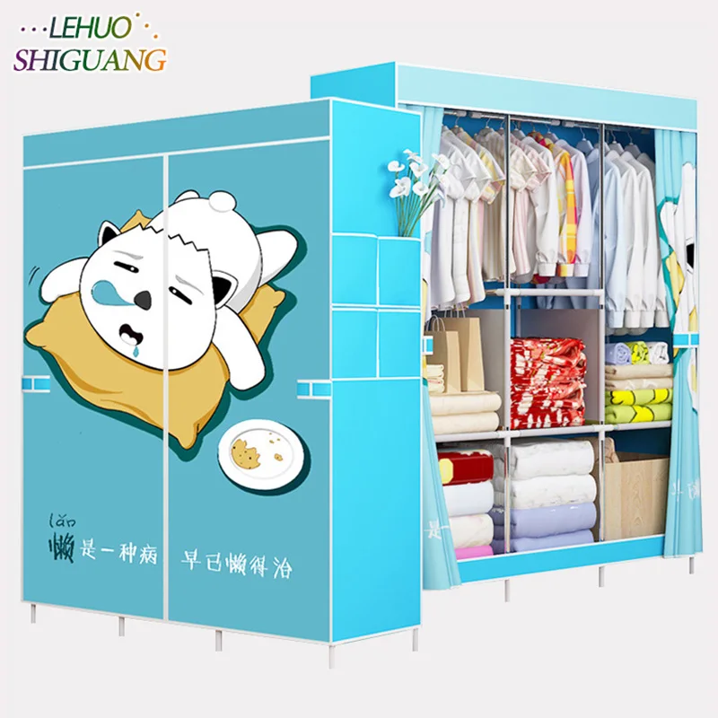 

Family Wardrobe Non-woven Fabric Steel frame reinforcement Standing Storage Organizer Detachable Clothing Closet furniture