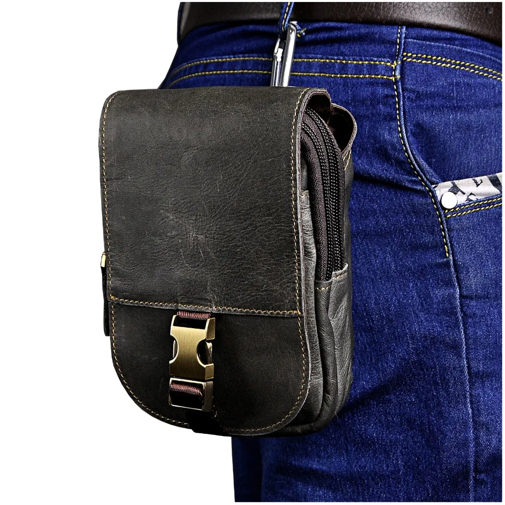 

Original Quality Leather Men Design Casual Daily Use Small Hook Waist Belt Bag Fashion Male Phone Cigarette Case Pouch 6185g