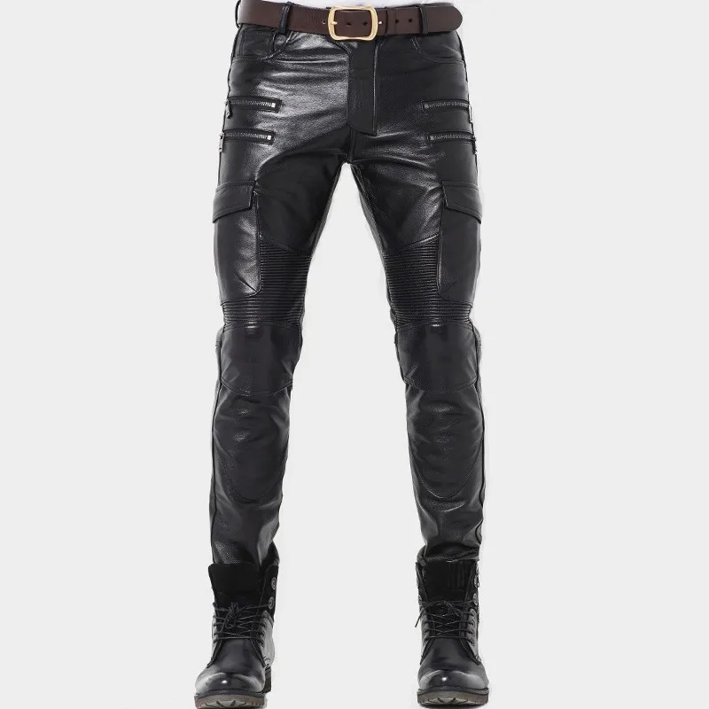 Fashion Mens Leather Pants New Punk Trousers Skinny Genuine Leather ...