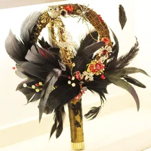 IFFO Высококачественный Свадебный букет брошь невесты букеты на заказ Золотой винтажный букет, свадебный букет, стиль барокко, букет перьев