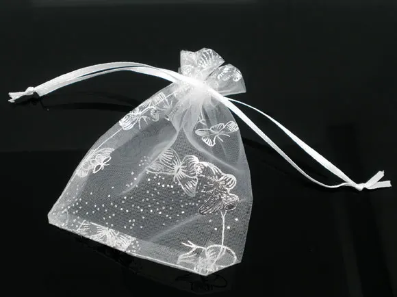 15-100 шт, 7x9 см, белая шелковая сумка с рисунком бабочки, органза, свадебный подарок, ювелирные изделия, сумки и сумки, хорошие подарки, посылка для хранения, Органайзер - Цвет: 7cmx9cm 100PC