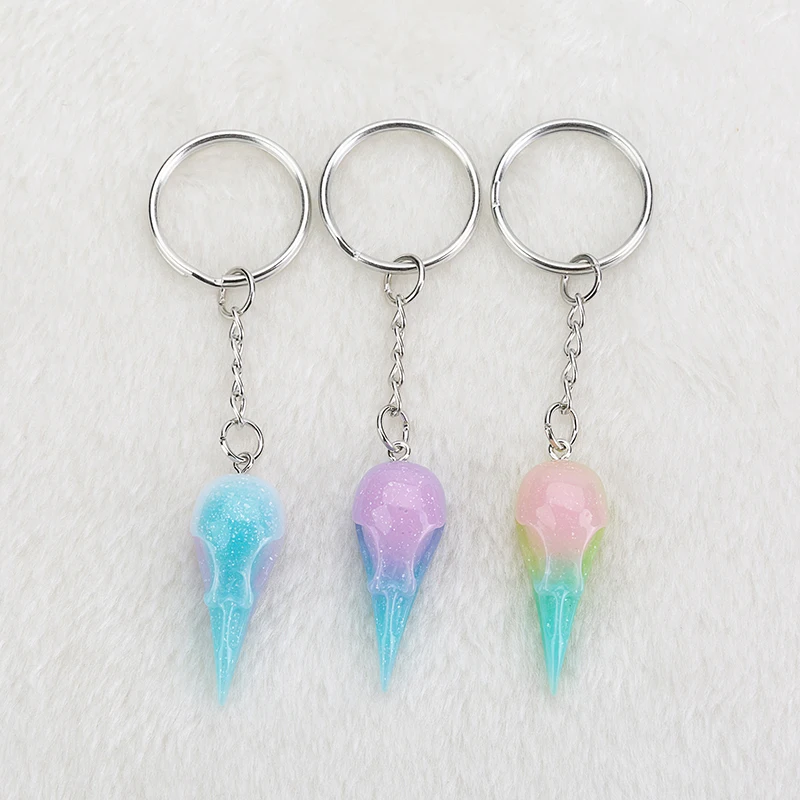 

1PC the small resin raven head keychain flatback resin crow pendant charms resin keyring for jewelry