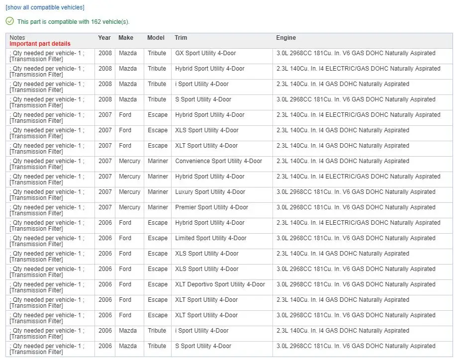 Авто транс-фильтр подходит для Mazda Tribute Ford Escape Mercury Mariner OEM FW60-21-500 F3RP-7G186AA F3RZ-7A098A FW50-21-500