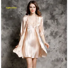 Новое поступление, женское платье из чистого шелка, кружевной декоративный бант, халат, шелковое платье на бретельках с коротким рукавом, широкий пояс, комплекты платьев