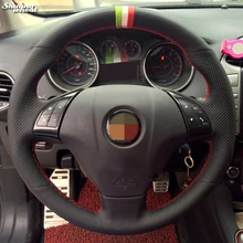 Shining wheat Hand-stitched Black Genuine Leather Car Steering Wheel Cover for Fiat Bravo 2007-2011
