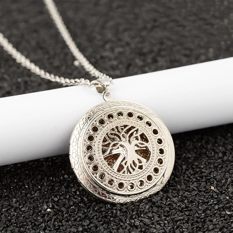 

Aroma Diffuser life Tree Necklace Open Lockets Pendant Perfume Oil Locket to send Chain length 60cm+1pcs bright mat A-35