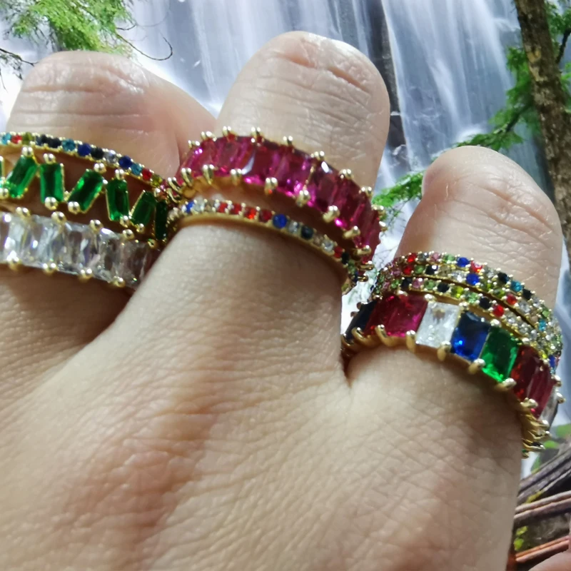 Высококачественное классическое Радужное цветное обручальное кольцо с кубическим цирконием для женщин, Серебряное Золотое кольцо с австрийским кристаллом, кольцо с фианитом