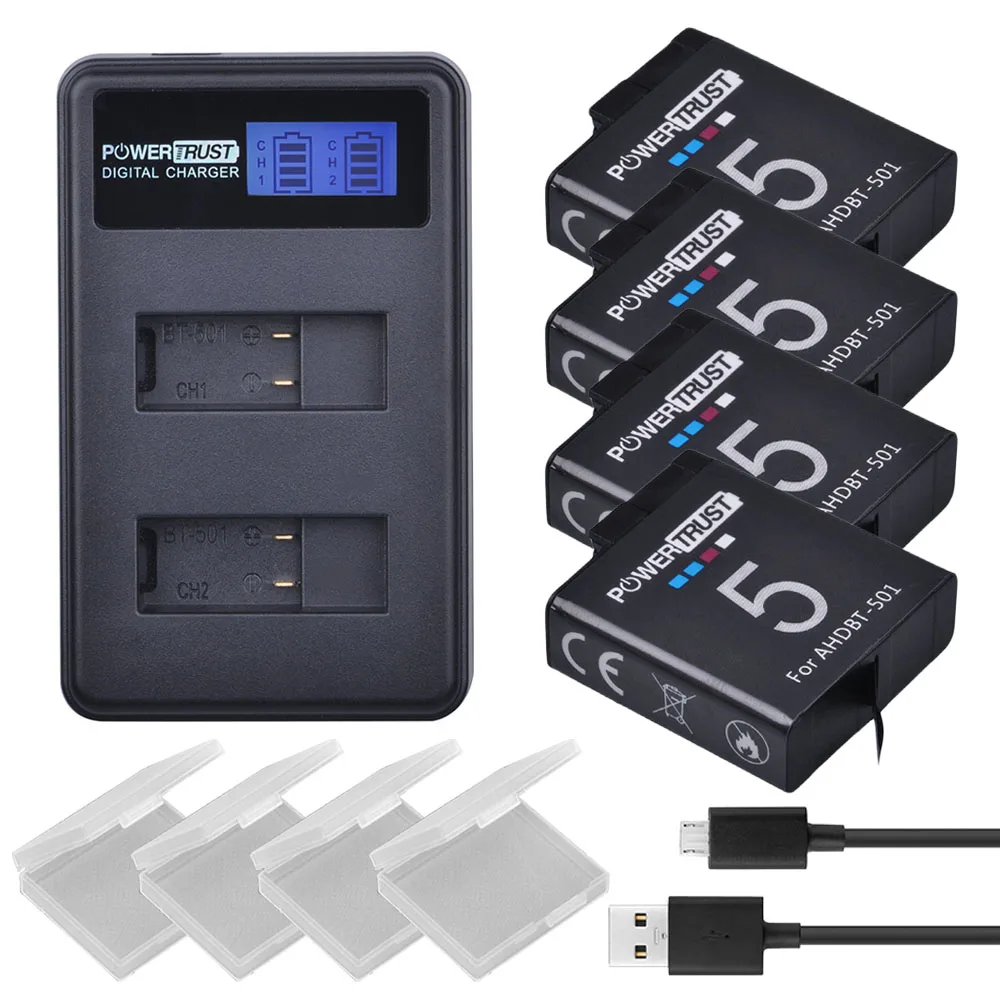 

4Pcs 1600mAh AHDBT-501 AHDBT501 battery for Gopro Hero 5 AHDBT501 Battery + LCD Dual USB Charger For GoPro 5 Hero5 4K Camera
