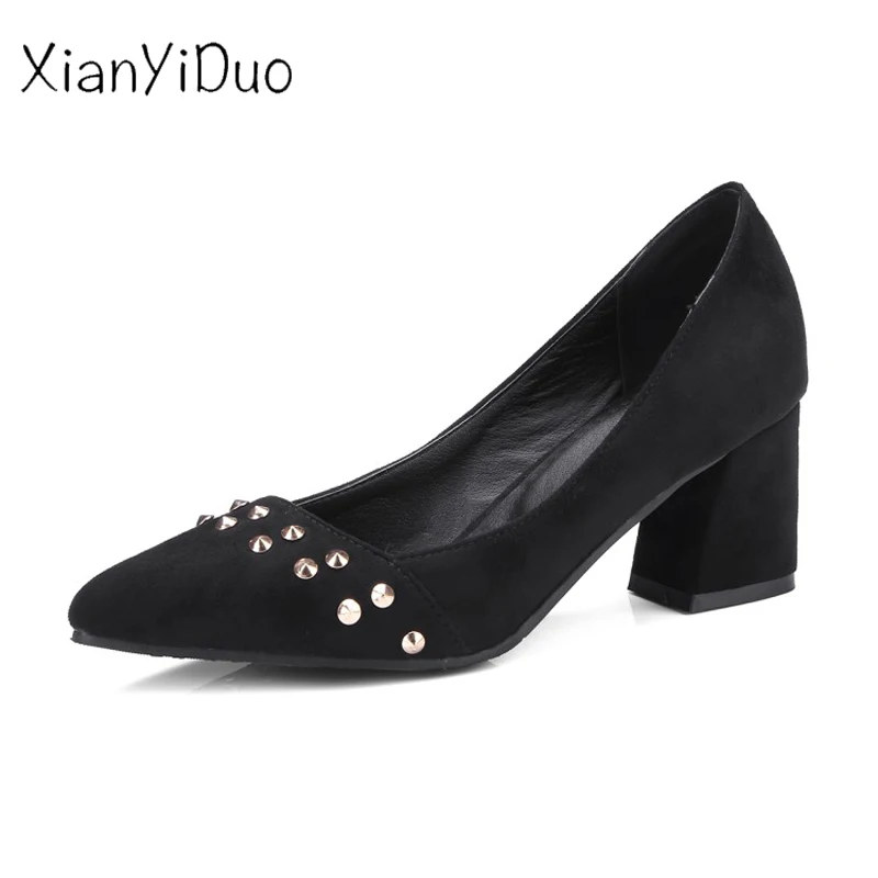 

Xianyiduo 2018 Spring/Aut Slingbacks Women's Shoes Pointed Toe high heels Pumps Rivet plus size 34-47 pink /7598-4
