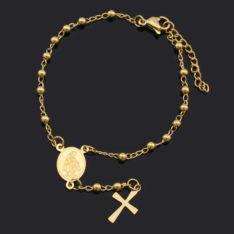 ATGO высокое качество четки женские браслеты бусы из нержавеющей стали браслет крест кулон Религиозные ювелирные изделия подарок BRN105