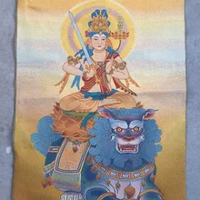 Китайская тибетская уникальная шелковая вышивка Tang card парча картина Bodhisattva Manjusri Статуэтка домашний декор украшения ручной работы