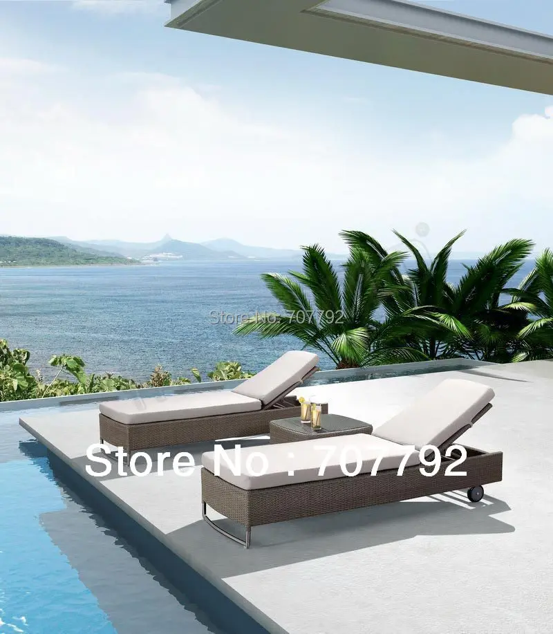 

2014 Rattan outdoor furniture double people sunbed modern chaise lounge