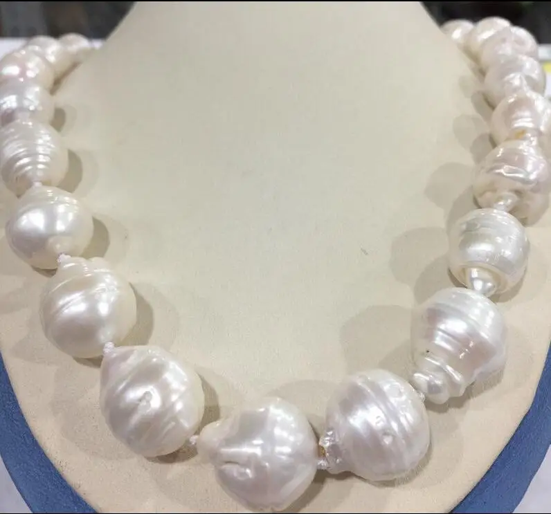 free shipping Large 15-23mm White Unusual Baroque Pearl Necklace disc Clasp free shipping Large 15-23mm White Unusual Baroque Pearl Necklace disc Clasp