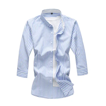 

2019 Summer New Men's Stripe Cropped Sleeve Shirt Business Casual Large Size Sleeve Shirt Color Light Blue/Tiny Blue/Pink