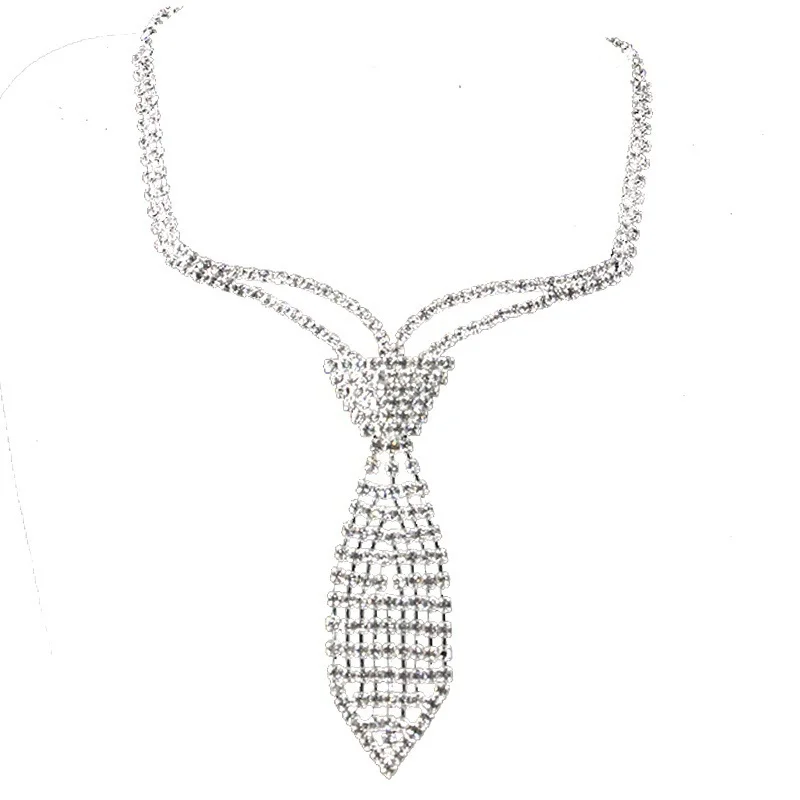 StoneFans Fashion Collar Jewelry Silver Color Bride Rhinestone Tie Accessories Wedding Necklace Jewellery Statement Necklaces