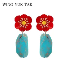 Wing yuk tak, этнические серьги для женщин, Ретро стиль, бохо, красный акриловый цветок, серьги-гвоздики, женская мода, Свадебная вечеринка, ювелирное изделие