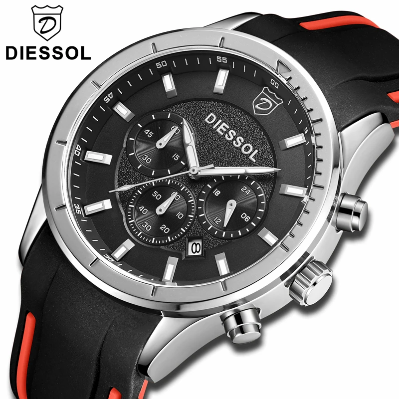 

DIESSOL Fashion Mens Watches Top Brand Luxury Waterproof Quartz Watch Men Rubber Band Military Sport Watch Relogio Masculino
