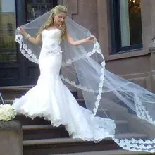 4.0 м фаты долго завеса два слоя тюль фата мантилья собор кружева аппликация край фата с гребень V810