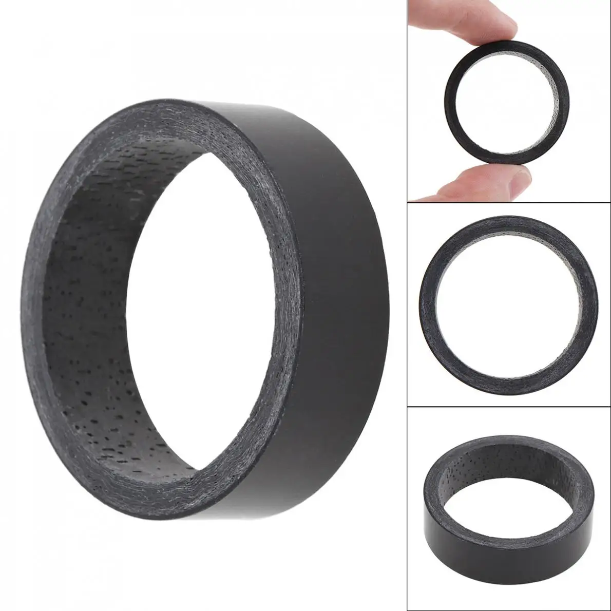 Carbon Fiber Road Bike Headset Spacers — 5-Piece Set For 31.8mm OD2 Stems, 1-1/4 Inch Fork Adjustment Spacers (3mm, 5mm, 10mm, 15mm, 20mm)