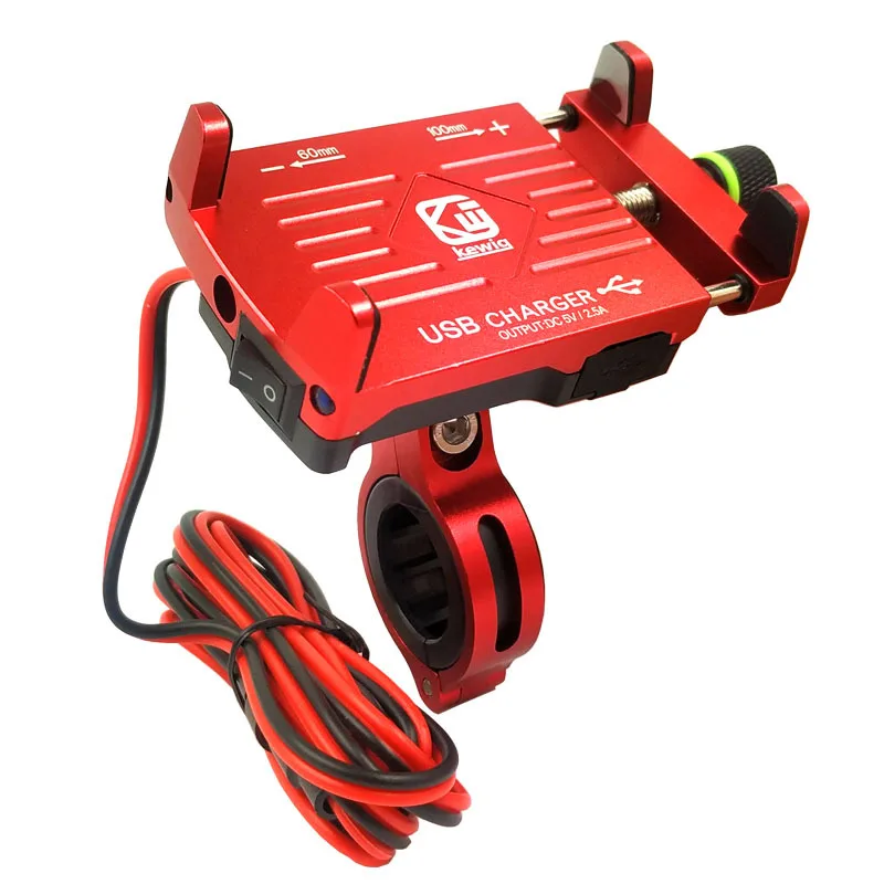 Алюминиевый держатель для телефона мотоцикла с USB зарядным устройством, держатель для мобильного телефона для электрического автомобиля, держатель для горного велосипеда - Цвет: Red Charger Holder