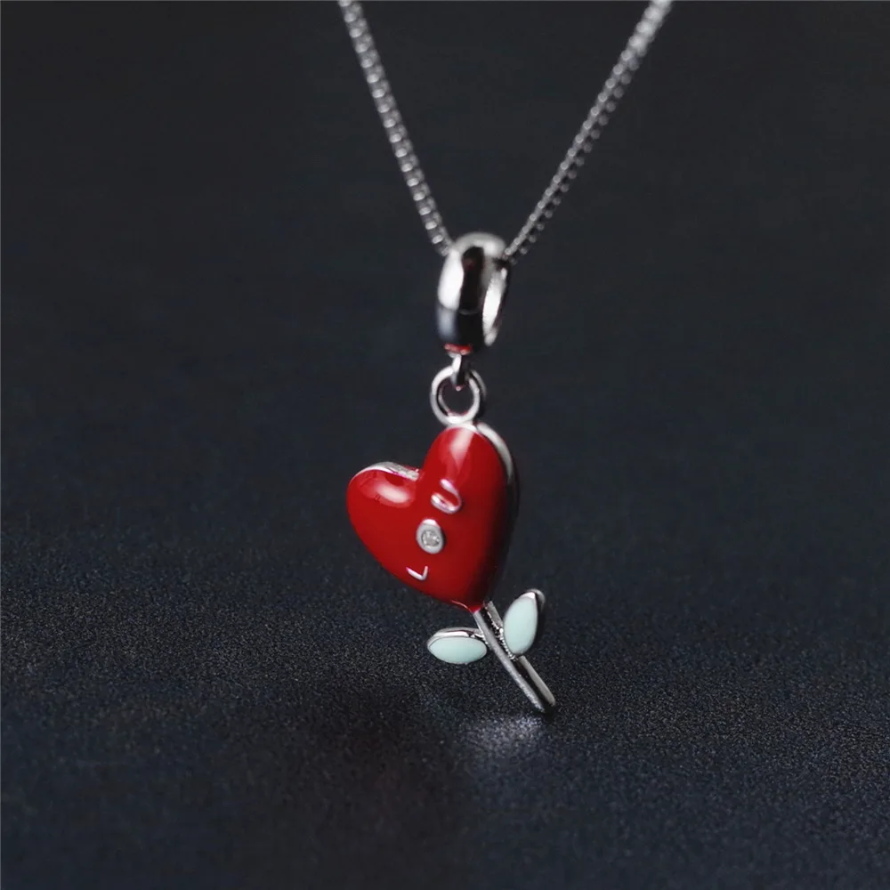 heart flower drop glaze necklace women 100% 925 Sterling silver nacklace Jewellery Clavicle chain pendant charms gift