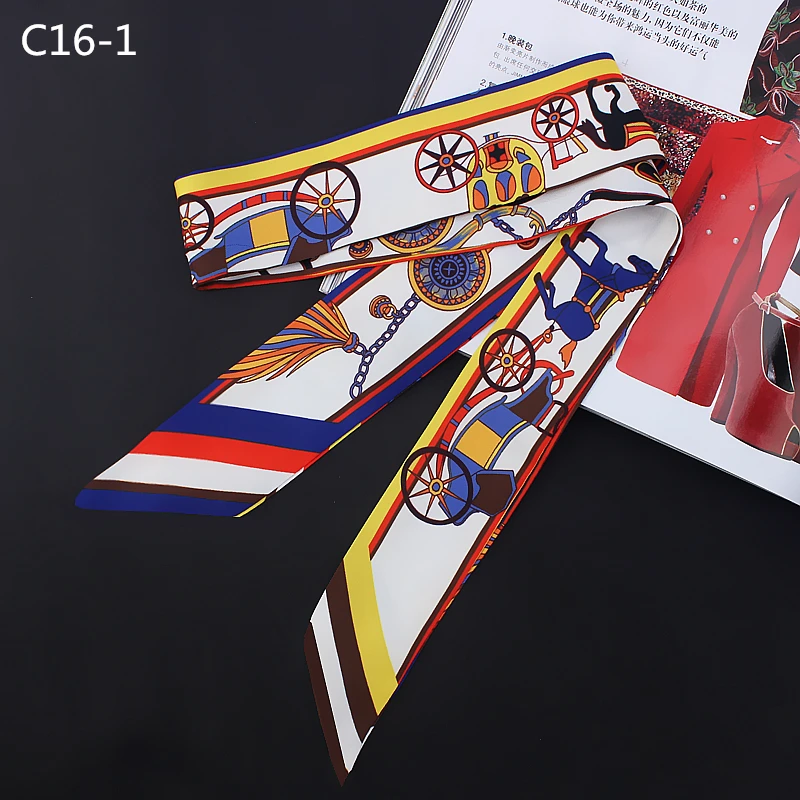Silk Skinny Scarf Women 2019 Fashionable Hair Scarfs Tie Lady Ribbons Collar Neck Bag Strap Scarves Print Brand