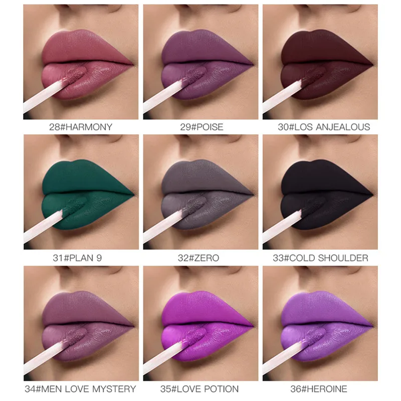 

New!!Matte Liquid Lipstick Half Matte Semi-moisturizing Lip Tint Cosmetics Long Lasting Black Brown Purple Velvet Matte Lipgloss