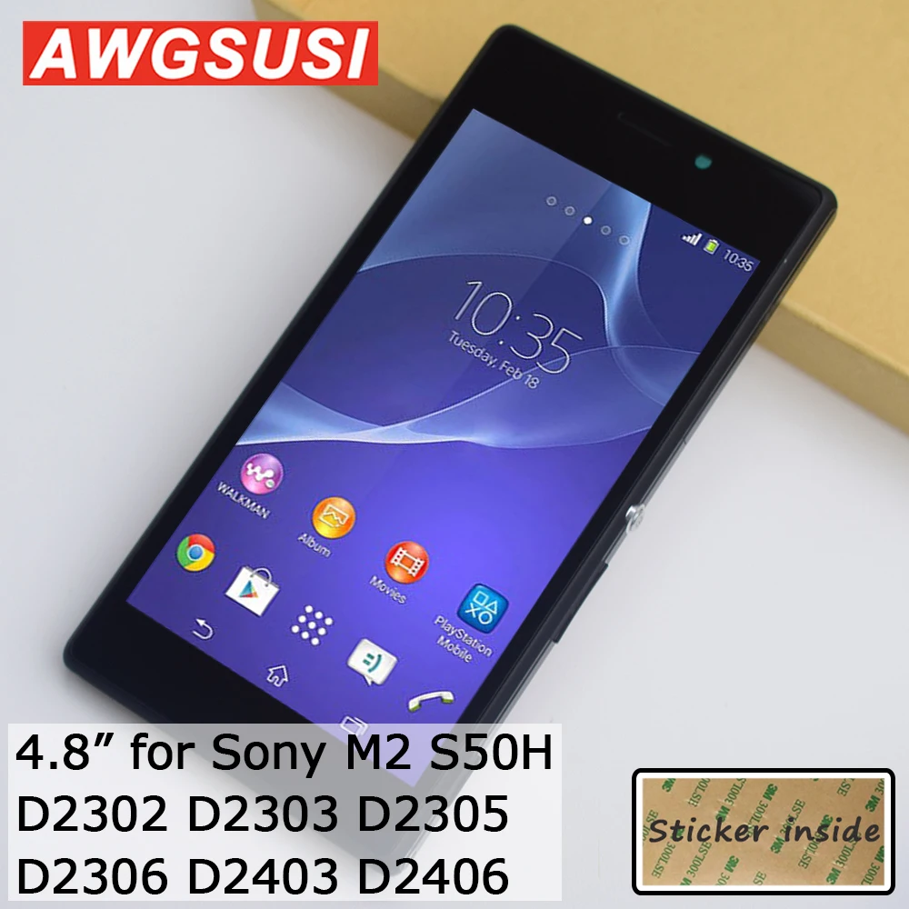 

LCD Display for Sony M2 S50H Touch Screen Panel Assembly Frame for D2302 D2303 D2305 D2306 D2403 D2406