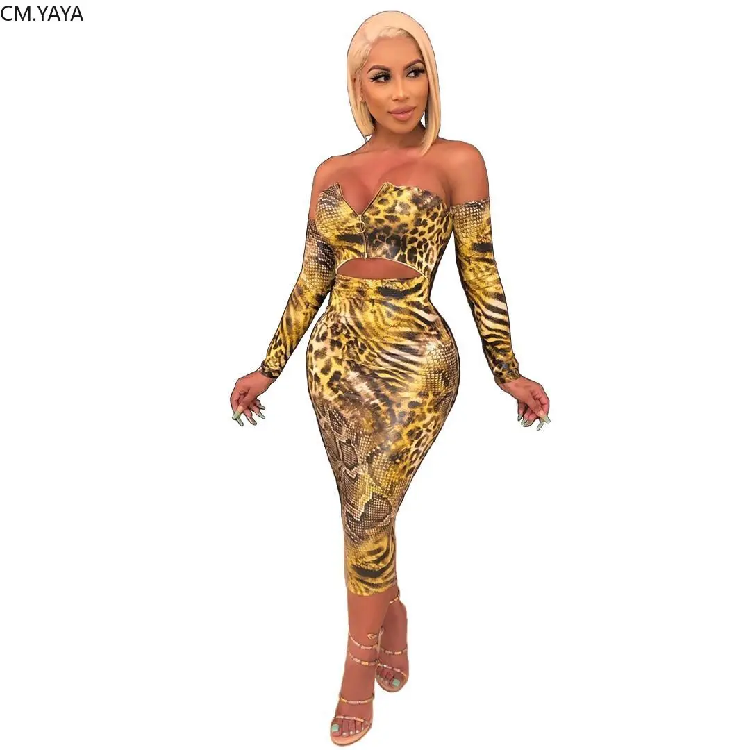 

2019 women summer leopard print zipper up off shoulder top knee length skirt suit two piece set tracksuit night outfit GLYS292