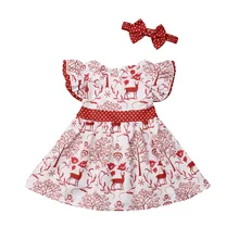 Рождественское платье для новорожденных девочек мини-платье без рукавов с принтом оленя и бантом праздничные платья принцессы Детские торжественные платья