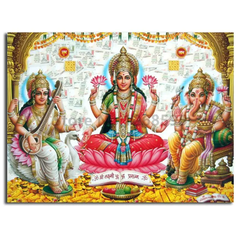 Shri Lakshmi Devi Saraswati Ganesh холст картина печать гостиная домашний декор Современное