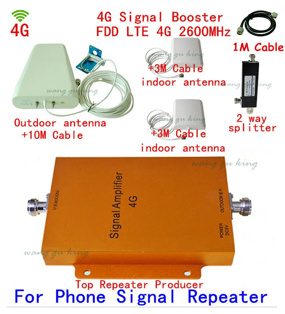 

4G FDD 2600MHz Cell Phone Repeater 65db Gain 4G LTE 2600mhz Mobile Signal Booster Amplifier Kit with 2 indoor+1 outdoor Antenna