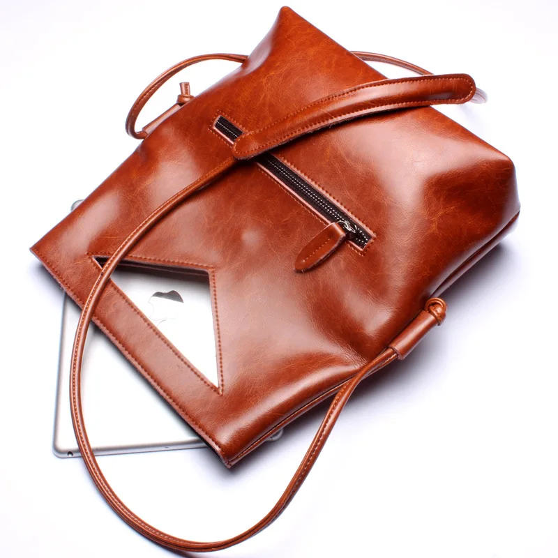 

NEW European Fashion style genuine leather bag Unique brand design shoulder bag Luxury oil wax cowskin women messenger bags