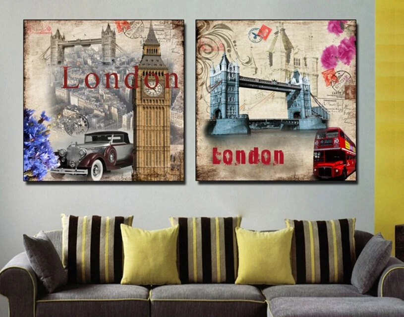 2 Pieces Wall Picture British Style London Art Decorative Painting