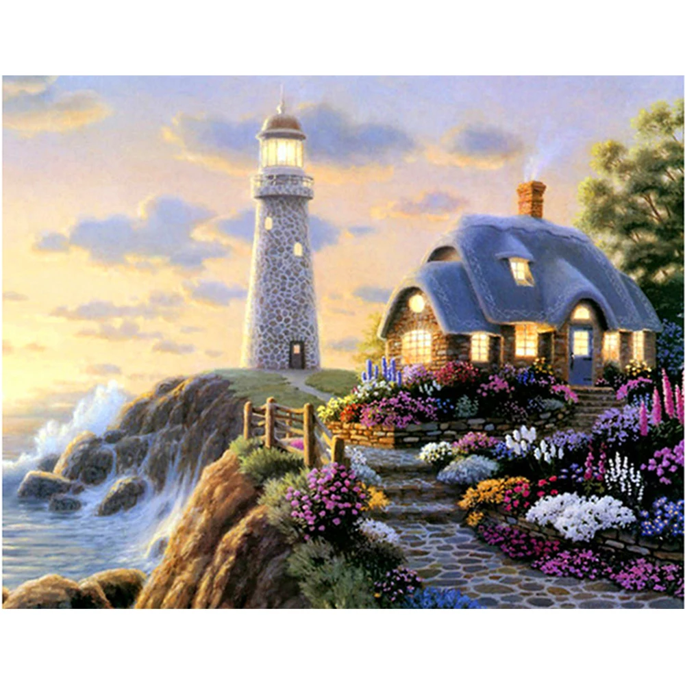 

LI LOYE Lighthouse hut Diamond painting Cross Stitch round crystal Crafts Diamond Embroidery full mosaic home decorative RT710