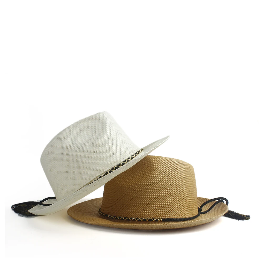 Retro Women Men Straw Sun Hat With Wide Brim Panama Hat For Summer Beach Sunbonnet Hat With Fashion Band Size 58CM