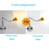 3W EU plug cable LED Hoses Wall Lamp Flexible Home Hotel Bedside Reading Light Moder Book Lights Aluminum with switch AC85-265V 5